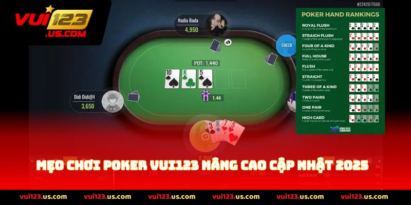 Mẹo Chơi Poker VUI123 Nâng Cao cập nhật 2025